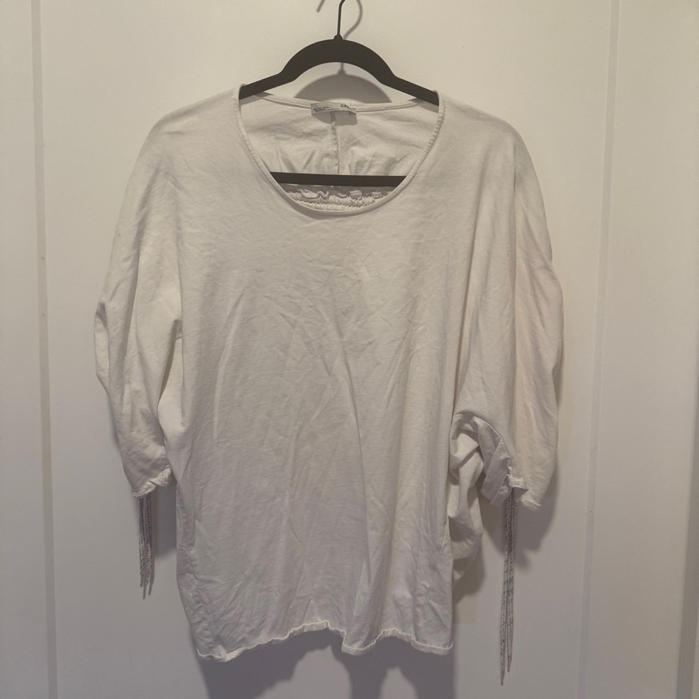 Zara White Ruched Sleeve Top – Size M (USA)